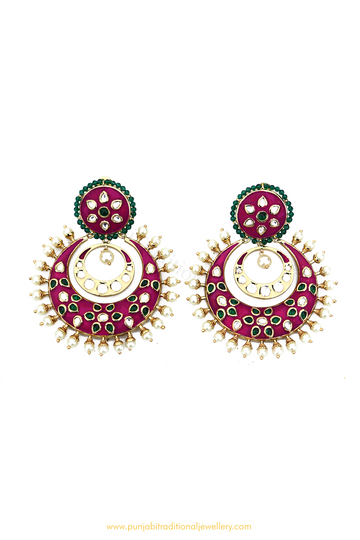 Gold Finished Rust Kundan Earrings By PTJ